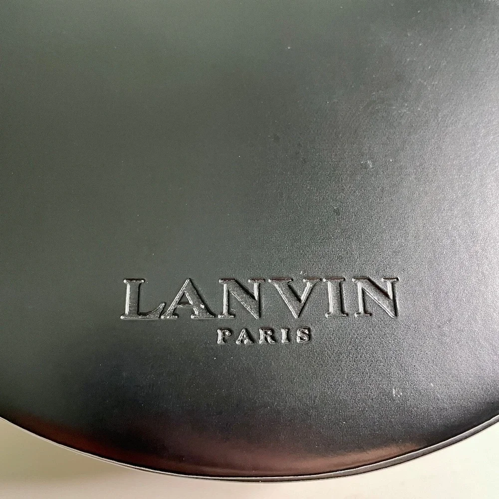 Lanvin Paris Black Faux Leather Round Circular Empty Storage Gift Box